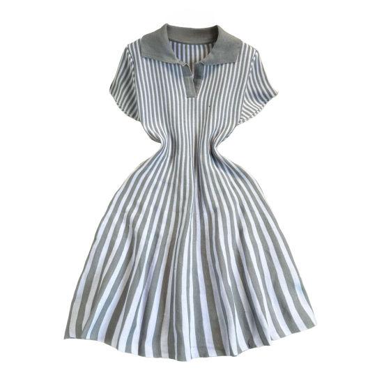 Women's Striped Dress Summer Dress V Vertical Vintage A-line Sweater Dress