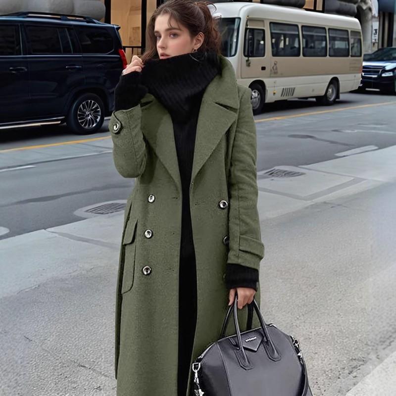 Womens Wool Blend Coat Winter Thickened Mid-Length Trench Style Outerwear Casual Elegant Double-Breasted Jacket