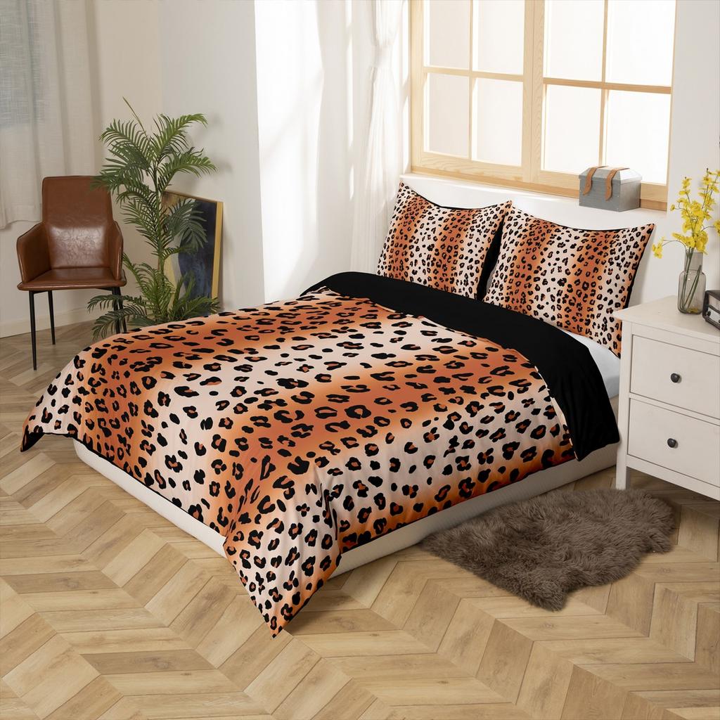 Homewish Leopard Print Duvet Cover Set Cheetah Print Quilt Cover Set Animal Theme Bedding Wildlife Bedroom Room