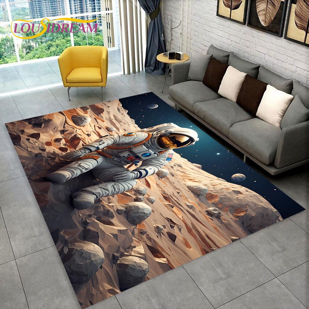 Astronaut Traum Universum Raumfahrer 3D Weltraum Cartoon Teppich für Wohnzimmer Schlafzimmer Dekoration, Rutschfest für Sofa Fußmatte Kinder