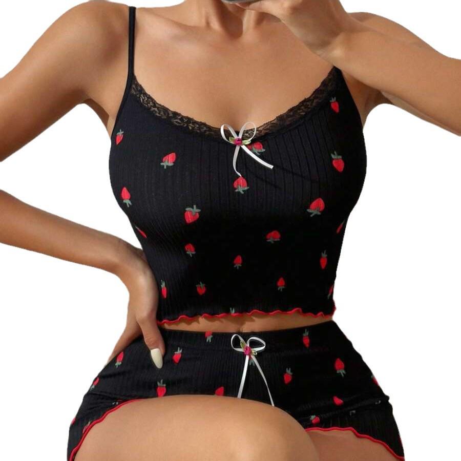 Ribbed Lace Pajama Set: Sexy Sleeveless Top & Shorts for Women