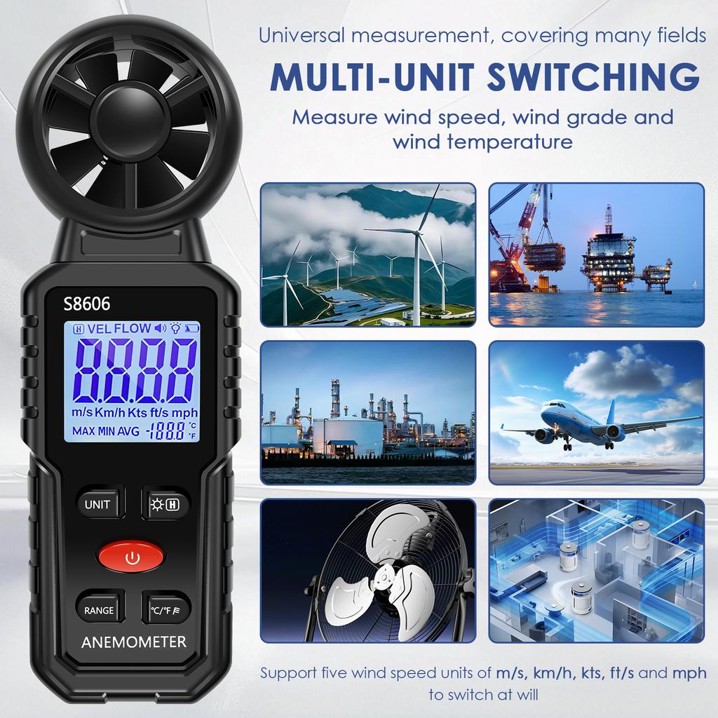 Anemometer Wind Speed Gauge Speedometer Wind Level Tester Air Flow Meter Temperature Measuring Outdoor for Sailing Surfing Flyin