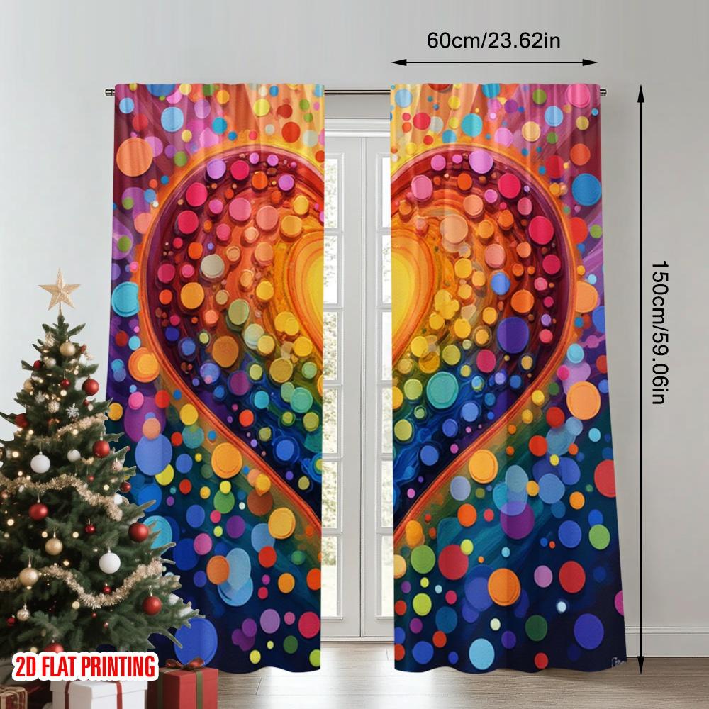 Set Of 2 Flat Printing Party Window Curtains Vibrant Heart Rainbow Balloons Digital Printed Polyester Drapes Birthday Made