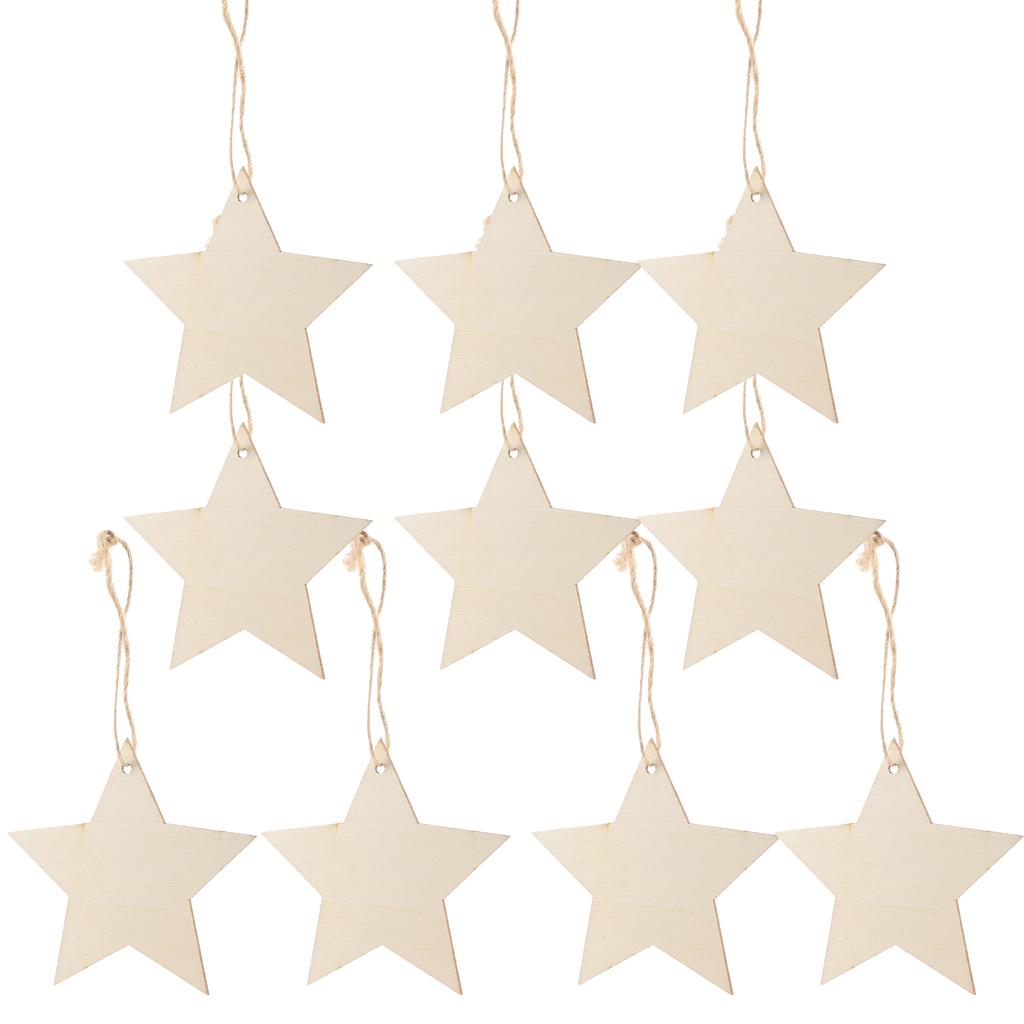 50Pcs Wooden Star Pendant Adorable Pentagram Hanging Ornament for Christmas Tree Decor DIY Craft with Mini Hole Premium
