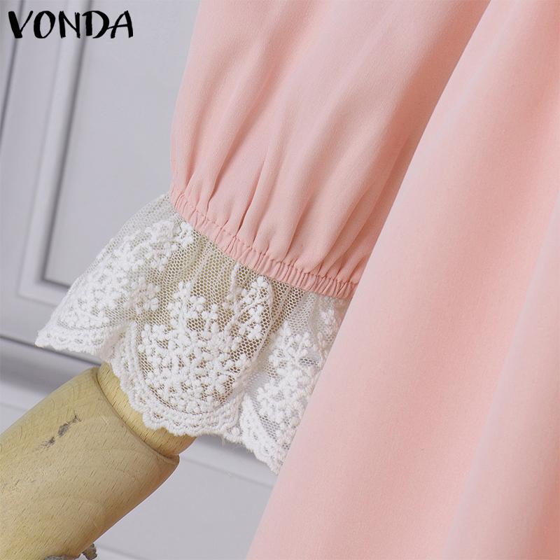 VONDA Rochii cu mâneci lungi imprimate casual din dantela cu rever