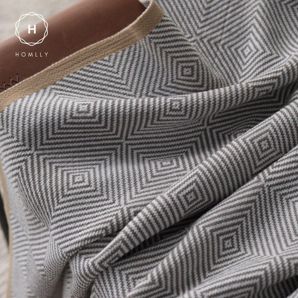 Homlly Herringbone Knitted Soft Woven Blanket Throw