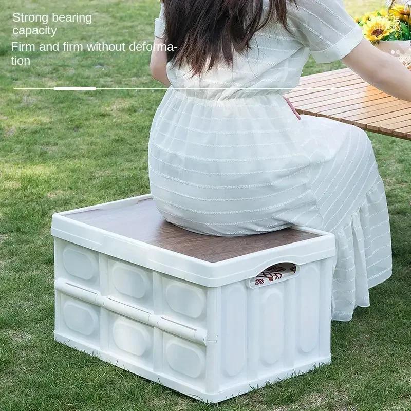 Outdoor Camping Storage Box 15L Thickened Foldable Storage Box Car Mounted Wooden Cover Portable Household Storage Box