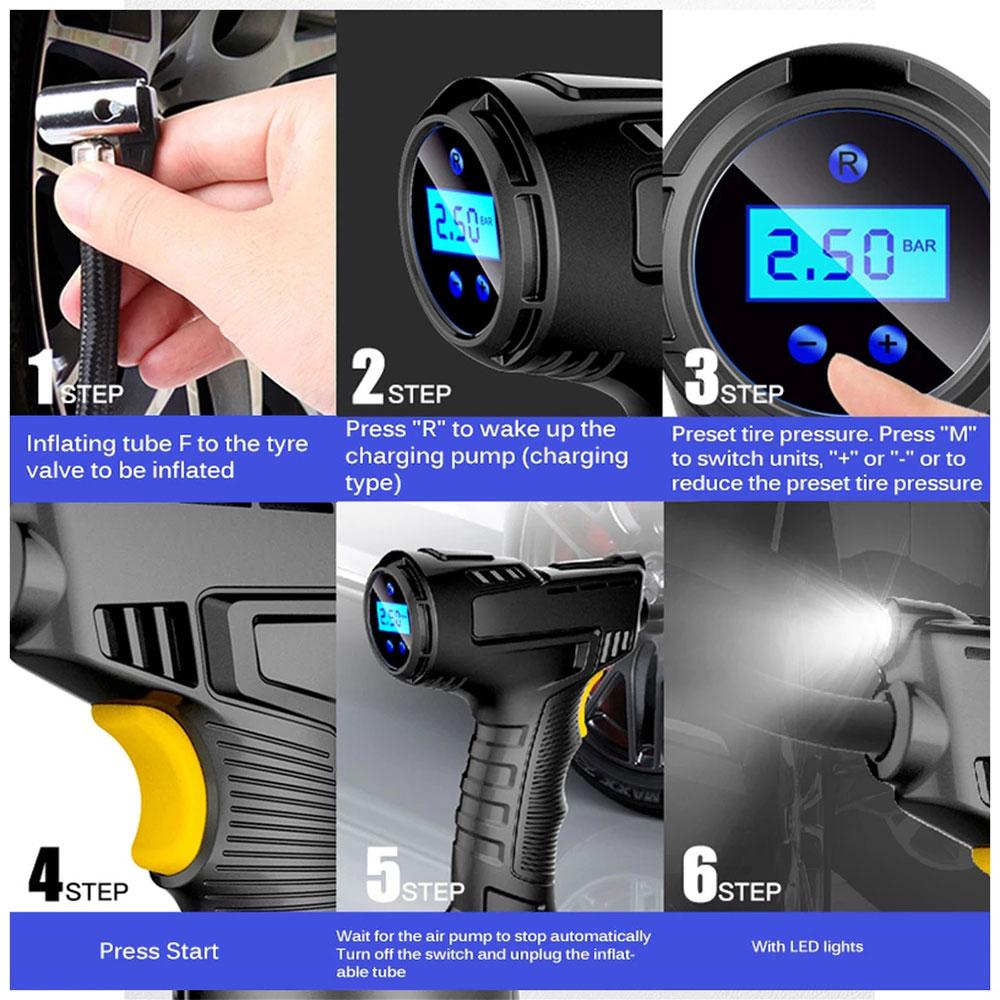 Automatic Cordless LCD Digital Car Tire Inflator Handheld Air Compressor Pump