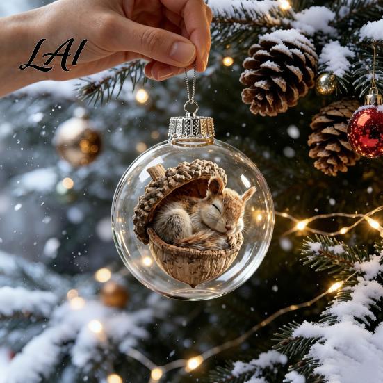 Decorative Xmas Tree Pendants Glowing Christmas Story Ornament Light‑Up Mini Animals Hanging Ball Ornament with Warm LED Transparent Balls