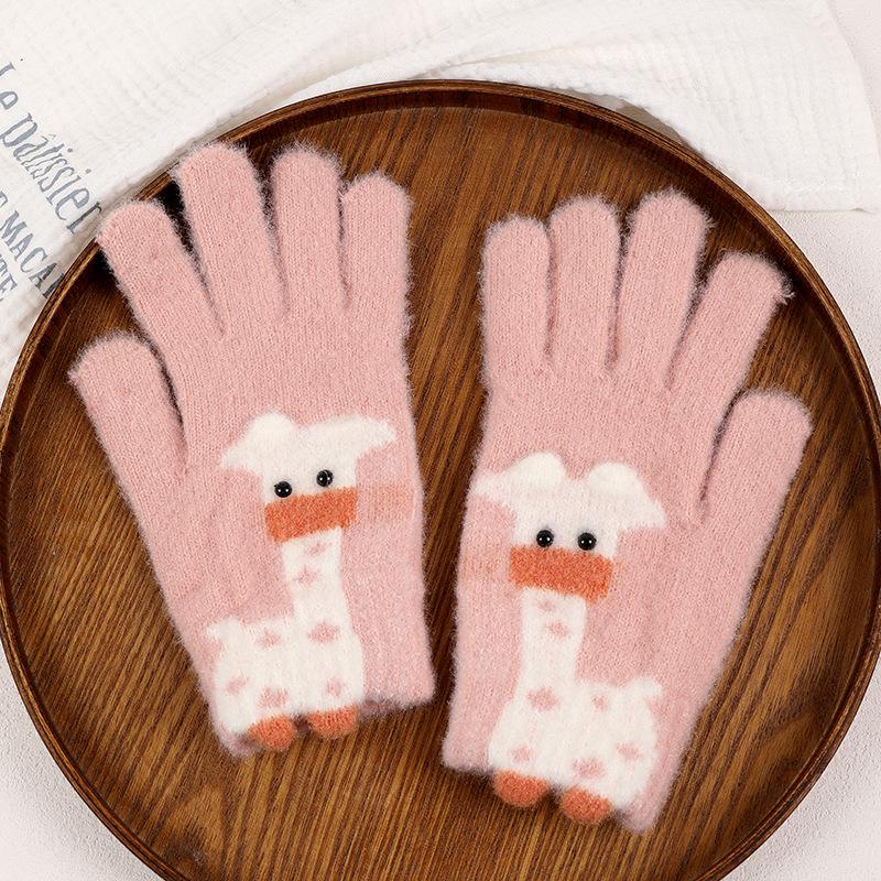 Women's Winter Giraffe Touchscreen Plush Fleece-Lined Knitted Gloves