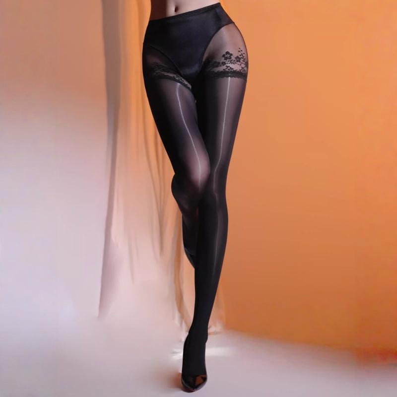 High Density Women Pantyhose Low Waist Lace Oil Shiny Shaping Tights Sexy Lingerie Ladies Smooth Touch Large Size Underwear