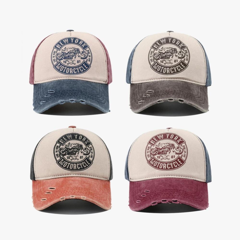 Unisex Retro Gewaschene Buchstaben Motor Aufdruck Baseballkappe Verstellbarer Sonnenhut Frühling Sommer Outdoor Sonnenschutz