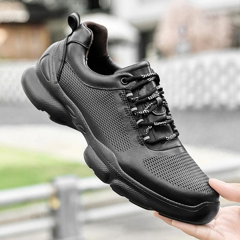 Autumn New High-quality Leather Casual Shoes Non-slip Outdoor Thick-soled Solid-color Sports Shoes