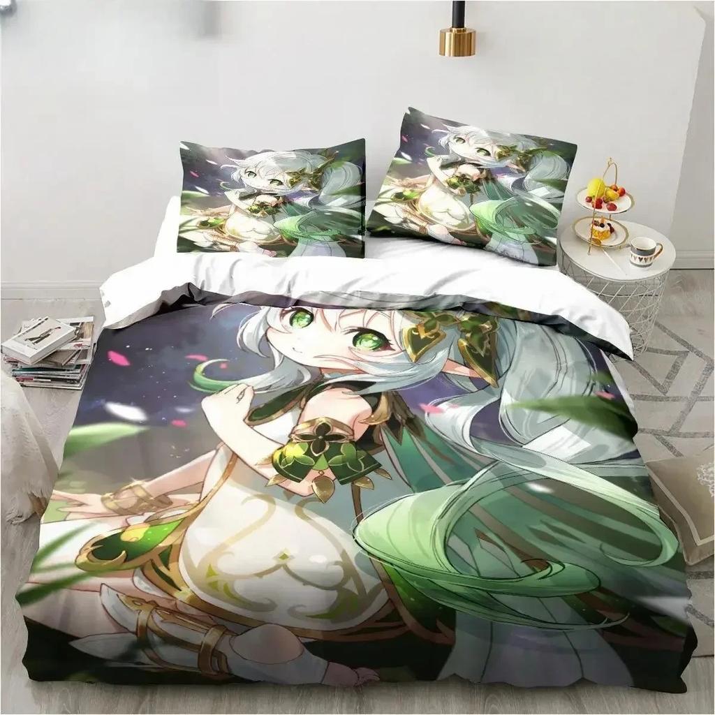 Comforter New Genshin Impact Nahida Kawaii Cute Cartoon Nahida King Twin Double Child Bedding Set Microfiber Or Polyester