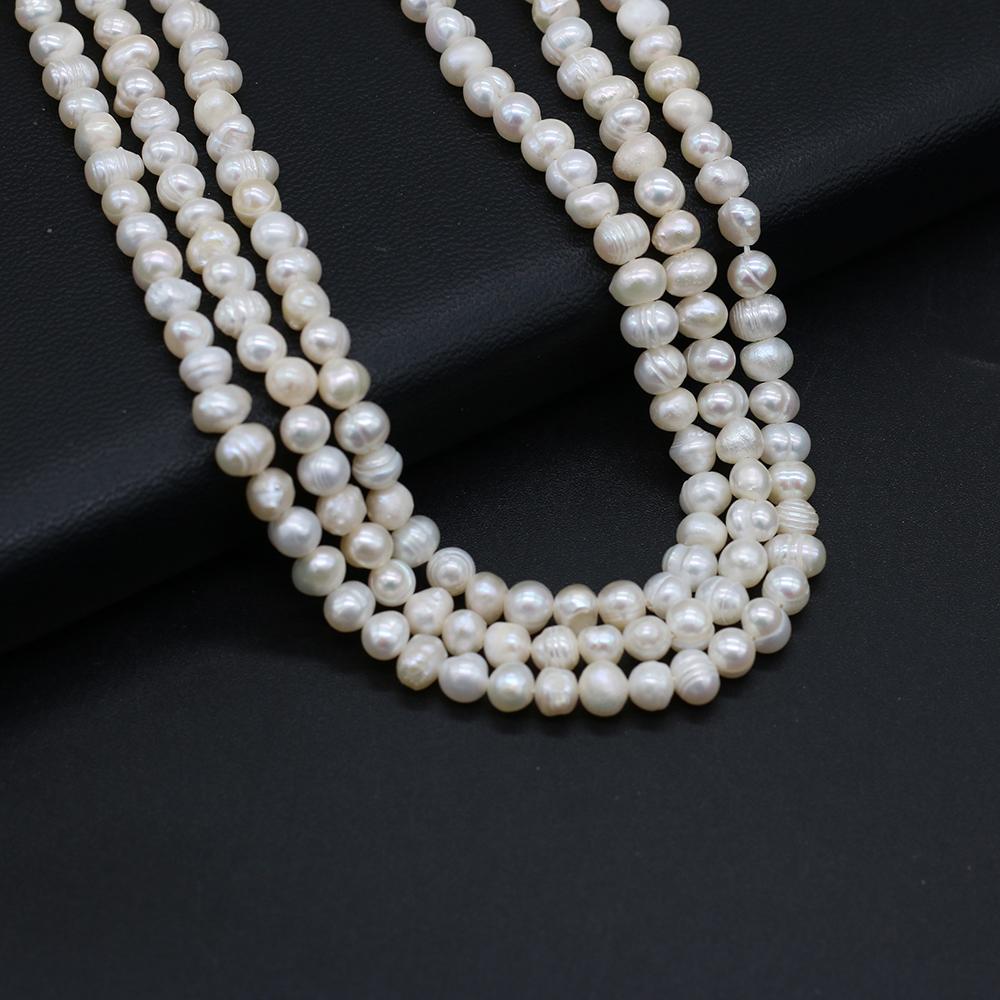 1String, 4-5mm White Natural Freshwater Near Round Pearls 36cm Loose Beads for Handmade Jewelry Craft Supplies, DIY Holiday Gifts