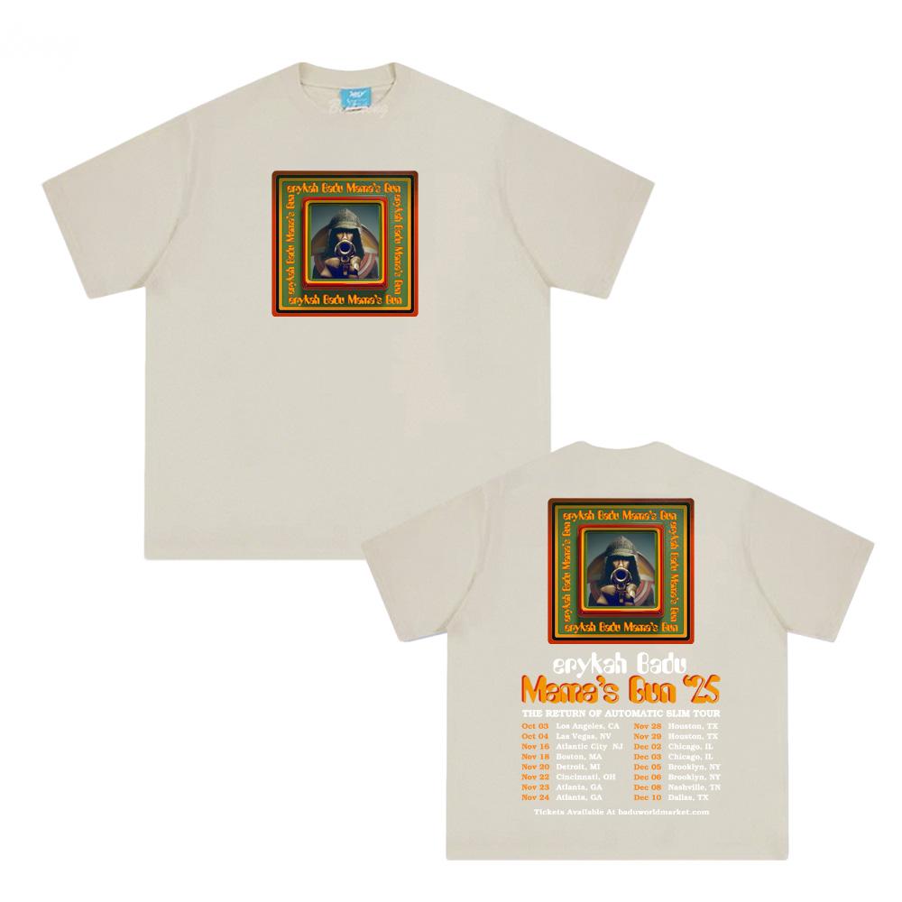 Erykah Badu TOUR 2025 Topy 100% Bavlna Kulatý Výstřih Měkké Tričko na Léto Tričko s Kulatým Výstřihem Dámské Pánské Oblečení Topy