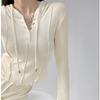 Slim Hoodie Grey Short Top High Waist Navel Exposed American Hottie Pure Desire Pressed Pleated Long Sleeve Thin T-shirt