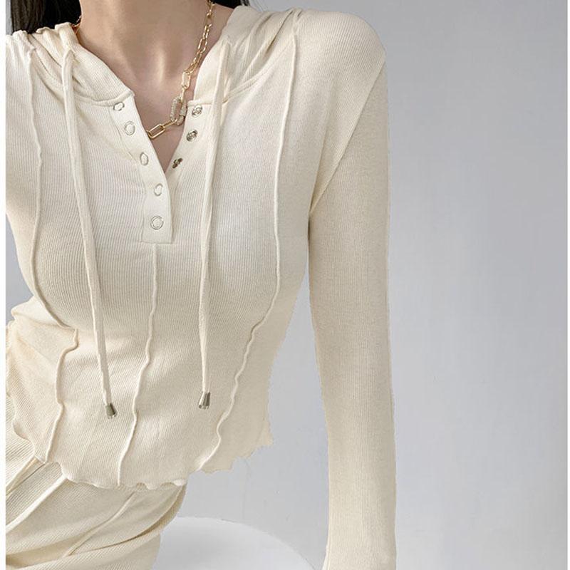 Slim Hoodie Grey Short Top High Waist Navel Exposed American Hottie Pure Desire Pressed Pleated Long Sleeve Thin T-shirt