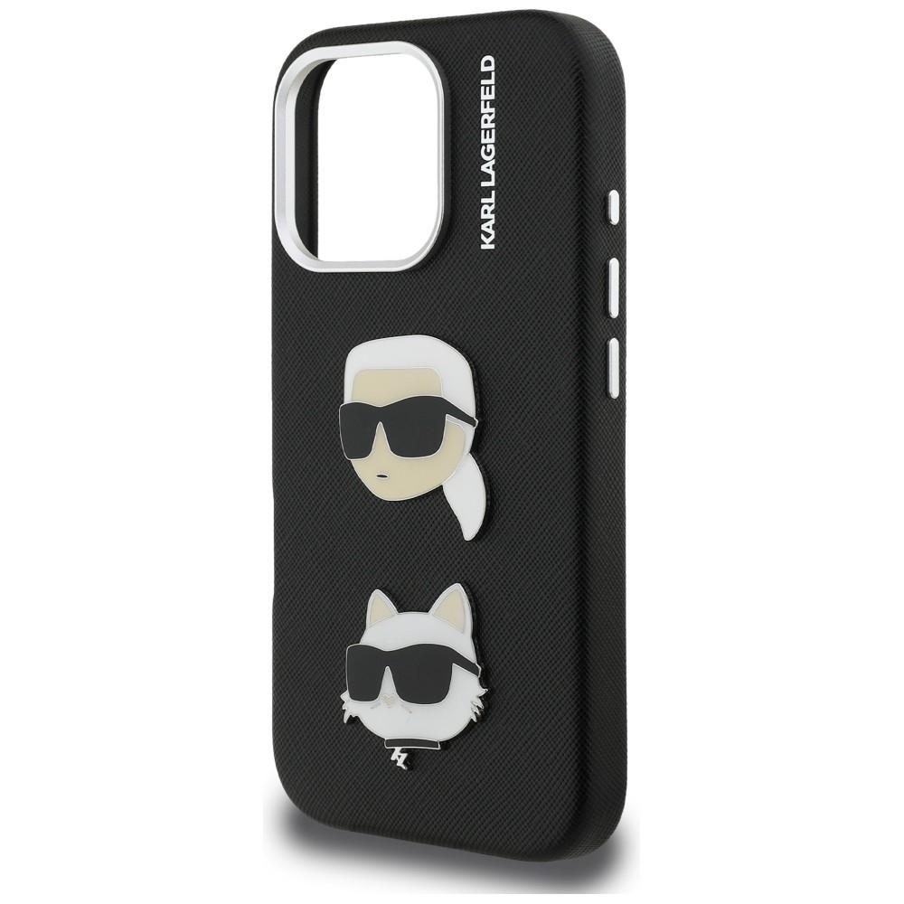 Karl Lagerfeld FW Grained Karl & Choupette Heads Pins Case for iPhone 16 Pro Black