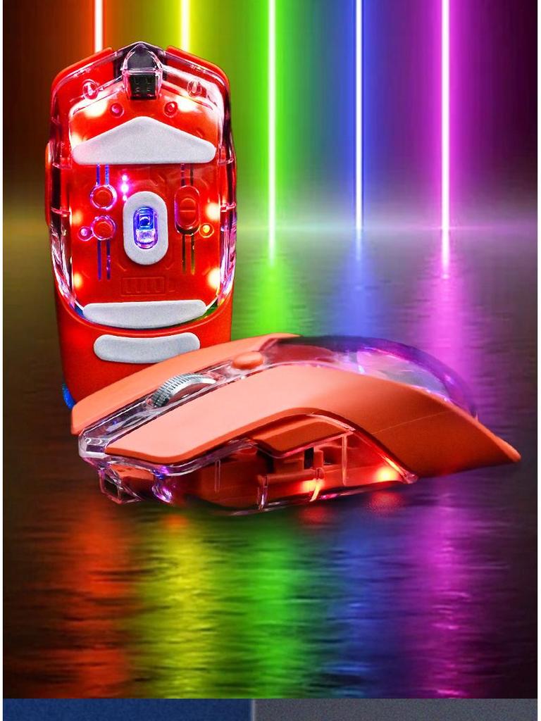 Transparent Luminous Wireless Mouse with Dual-Mode, Marquee Effect, and Magnetic Detachable Feature