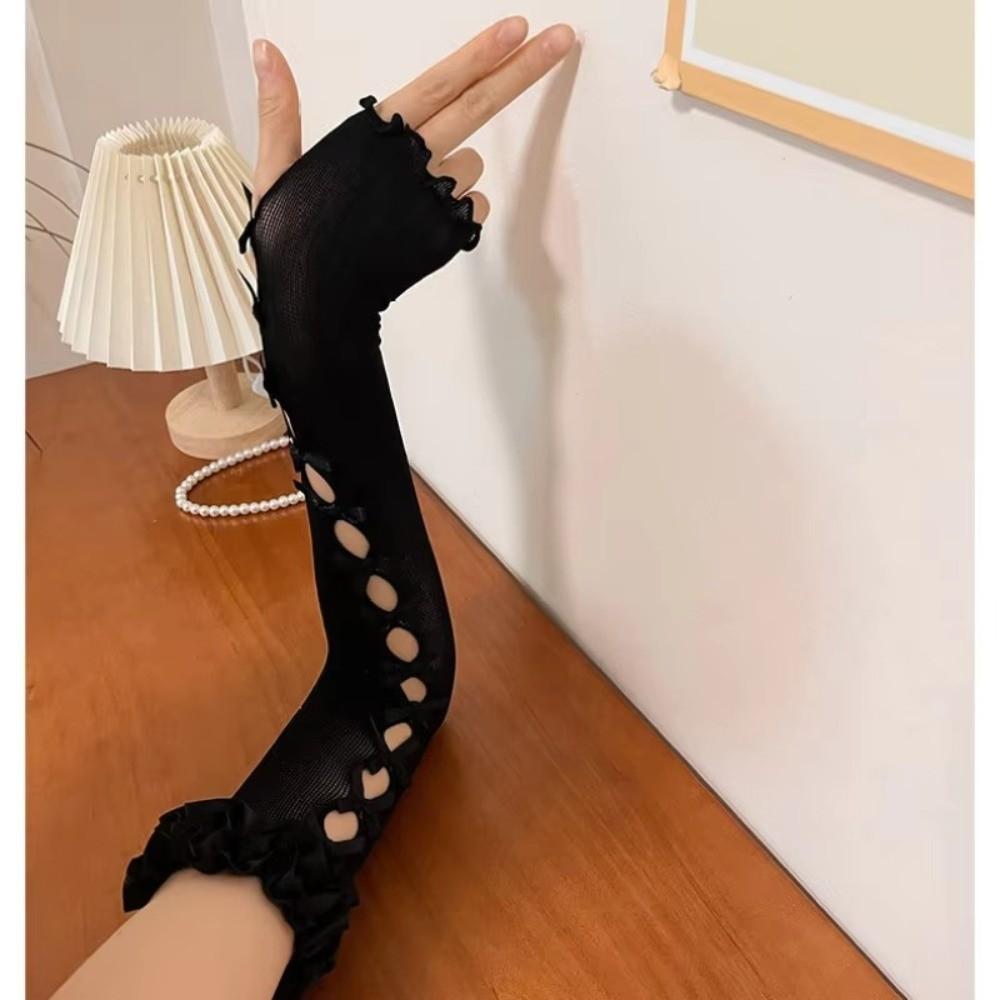 Flower Fingerless Long Gloves Lace Mesh Arm Sleeves Romantic Lace Gloves For Women Summer