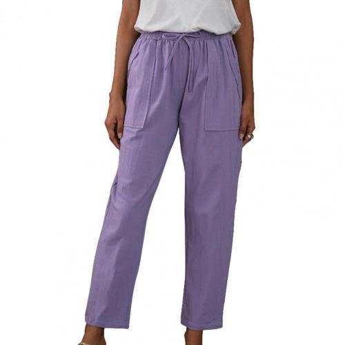 Purple Lady Casual Trousers Drawstring Elastic Waist Cotton Linen Women Trousers Straight Ankle Length Women Oversize Pants 4XL