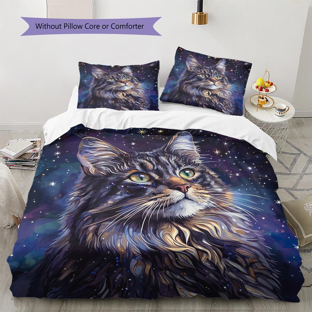 Beautiful Maine Coon Pattern Bedding Home Decoration Birthday Gift (1 * duvet cover + 2 * pillowcase, without core)