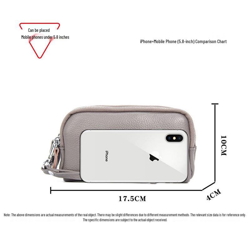 Top Layer Cowhide Women's Clutch: Genuine Leather Long Wallet with Three-Layer Zipper, Large Capacity, Wrist Strap.