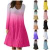 Women's Fashion Long Sleeve Round Neck Gradient  Big Swing Beach Dress