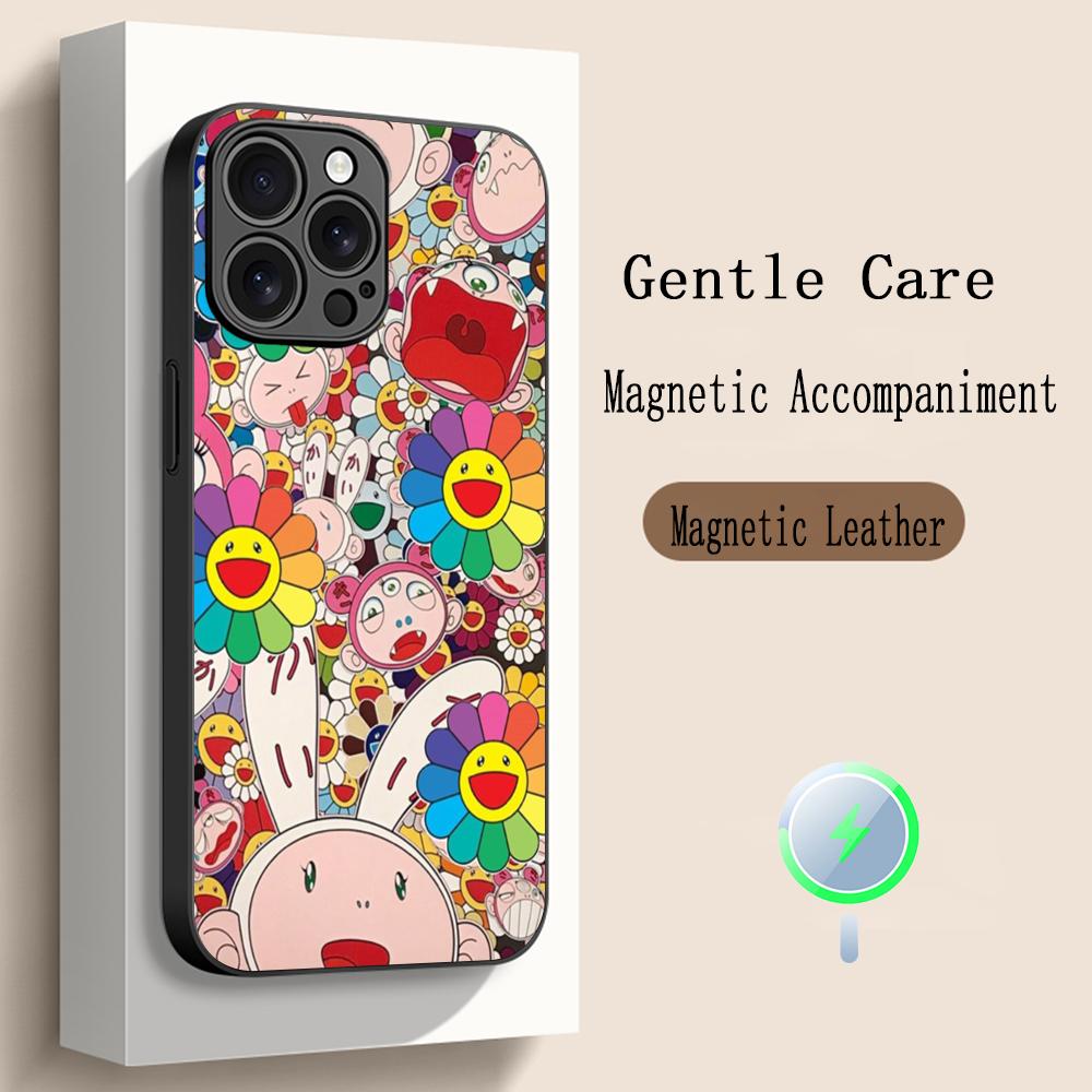 

Sunflower japan painting M-Murakami art Phone Case For iPhone 17 16 15 14 13 12 Plus Pro Max High-end Luxury Magsafe Sheepskin iPhone 16 Plus