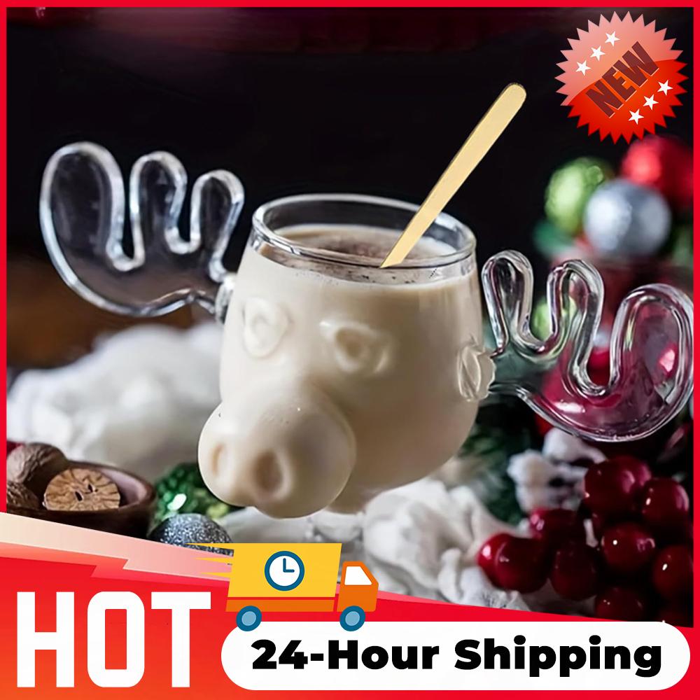 1/2/3 Stück 8oz 240ml Christmas Vacation Elch Tasse Mit Katzen Löffel Weihnachten Rentier Kopf Kreatives Elch Glas Wein Bier Wasser Tasse Geschenke