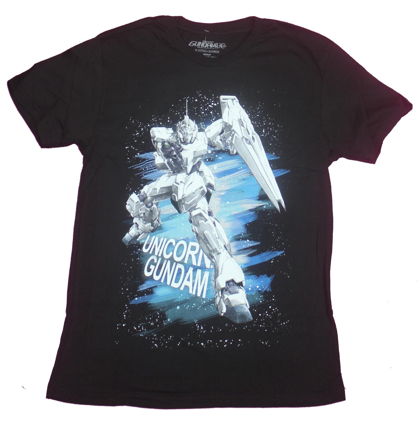 Mobile Suit Gundam Mens T-Shirt- Unicorn Gundam Over Blue Stars M