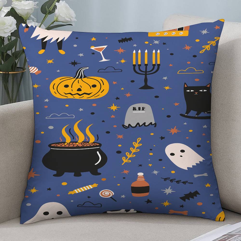 Halloween Cartoon Witch Pillow Case Short Plush Double-Sided Print Square Throw Pillow Covers Sofa Home Cushion Decor