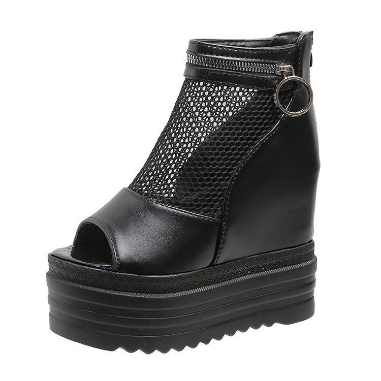 

Модные корейские модные сандалии-гладиаторы женские из сетки большого размера, повседневные, на толстой подошве, с молнией сзади и открытым носком. 39 чёрный