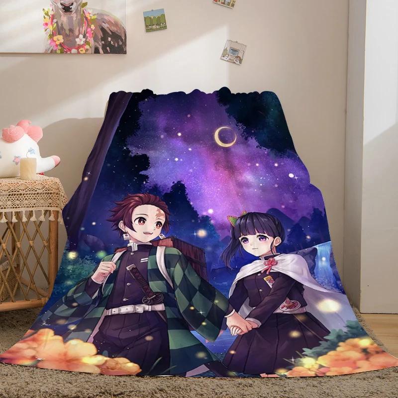 Anime Fleece Blanket Sofa Winter Warm A-Demon Slayer Bed Camping Custom Nap Fluffy Soft Blankets King Size Microfiber Bedding