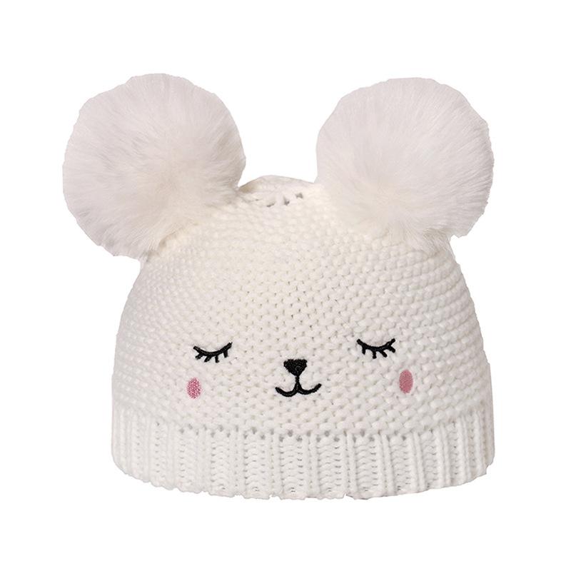 ins European and American fashion winter new double hairball wool hat pullover hat girls children's cartoon knitted hat 2025