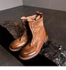 Haute Couture~ 2025 Autumn and Winter Round Head Side Zipper Medium Boots Brown First Layer Cowhide Genuine Leather Martin Boots Secret