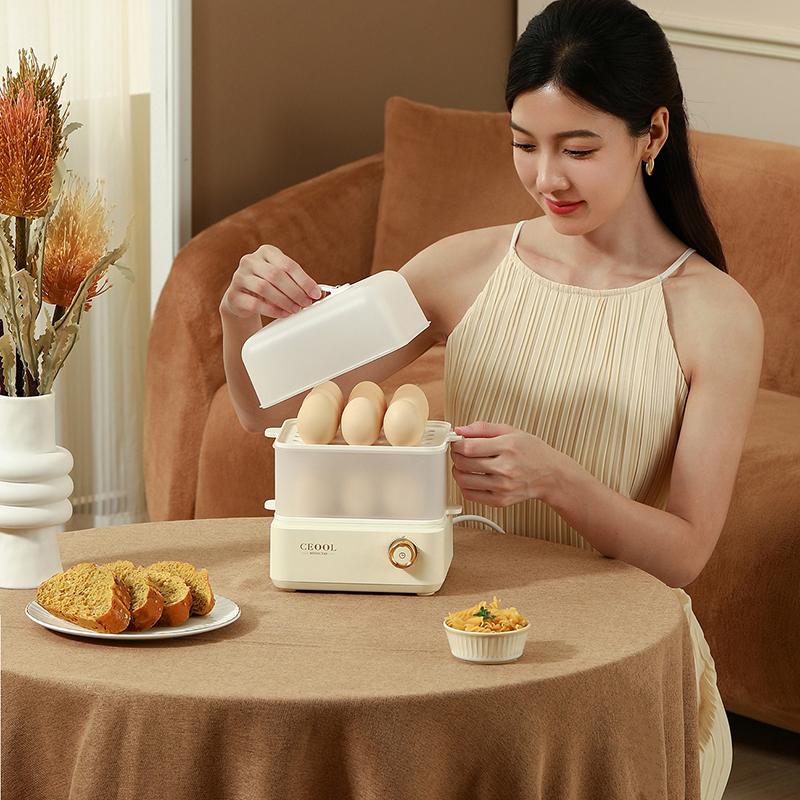 Doppelschichtiger elektrischer Eierkocher, zeitgesteuerter Eierkocher, Frühstücksmaschine, automatischer Dampfgarer, Eiercreme-Dampfkocher, Speisenwärmer