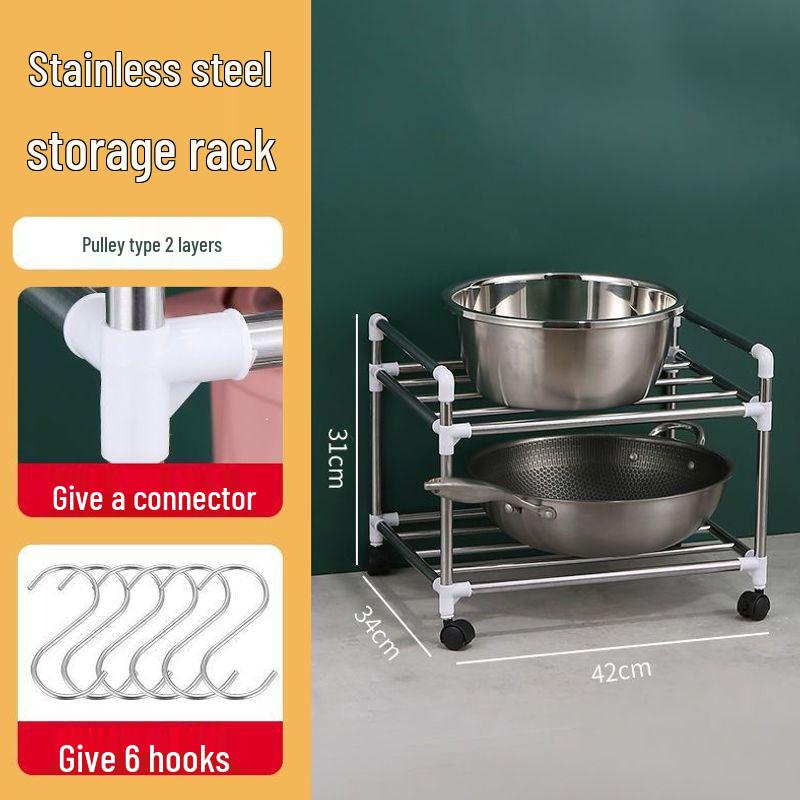 Thick Stainless Steel Multi-Layer Kitchen Pot Rack - Floor-Standing & Multi-Functional Storage Shelf