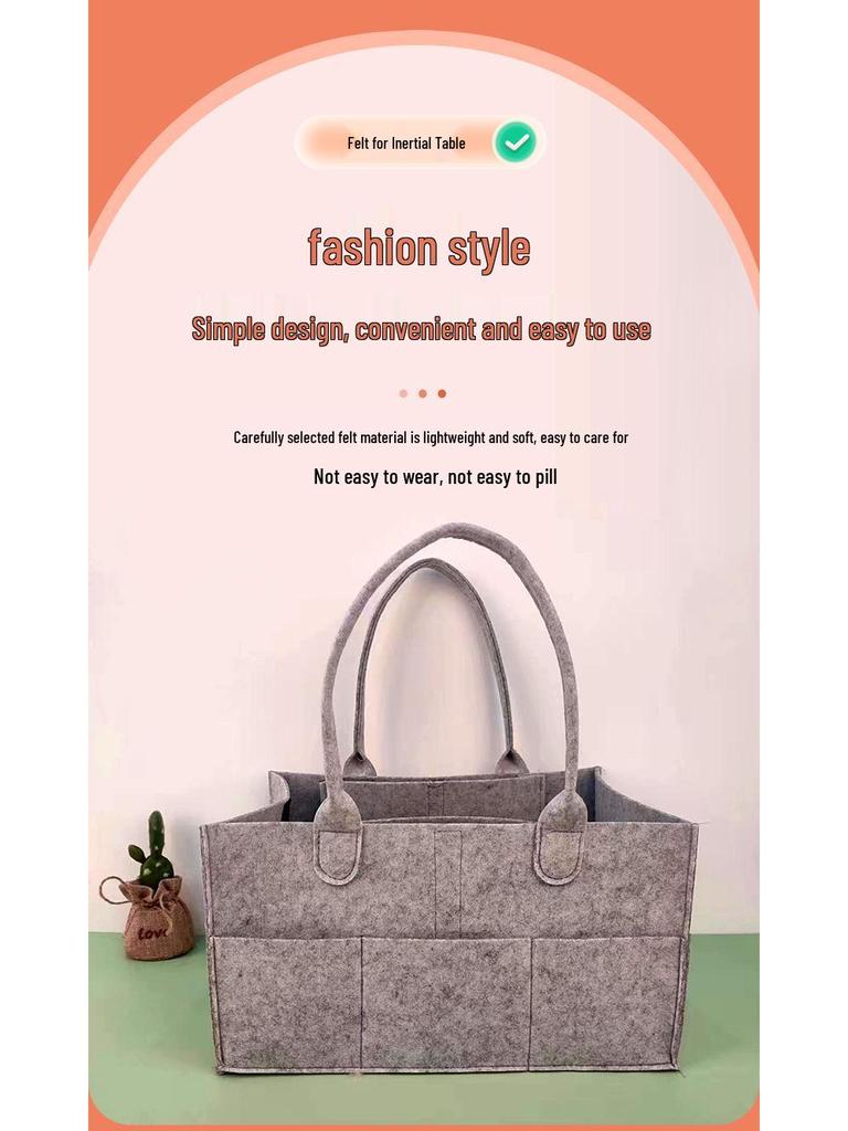 Light Grey Foldable Felt Diaper Tote Bag