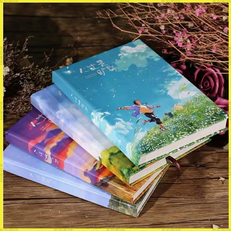 New Retro Fresh Thick Sketchbook Diary Notebook Full Color Page Illustration Notebook Office School Supplies Writing Gift