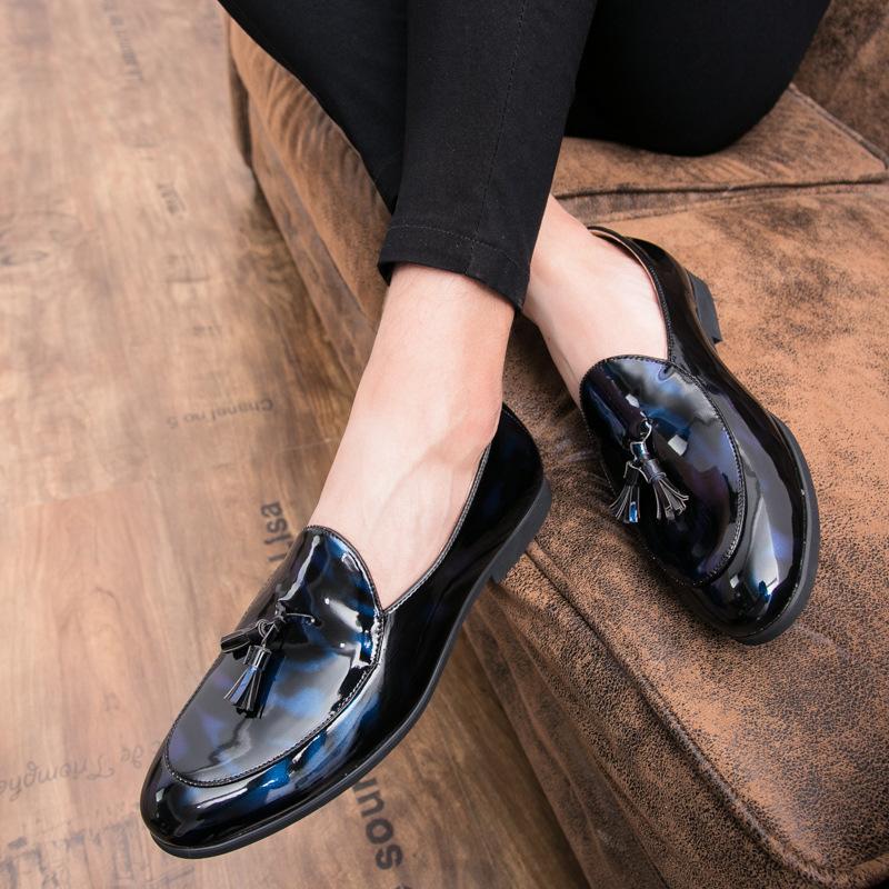

Остроносые кожаные туфли в стиле business casual, блестящие туфли для парикмахера, на все сезоны, одиночные туфли, цветные кожаные туфли для молодежи большого размера 37 синий
