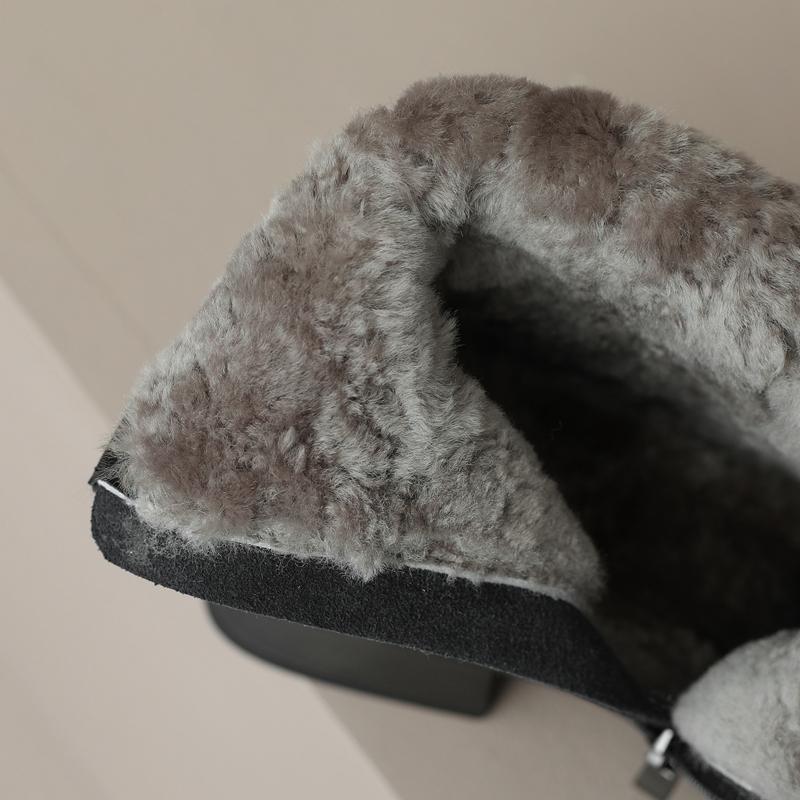 Fashion Women's new winter round head genuine leather cowhide warm fur integrated high heels, plus size calf snow boots, short boots
