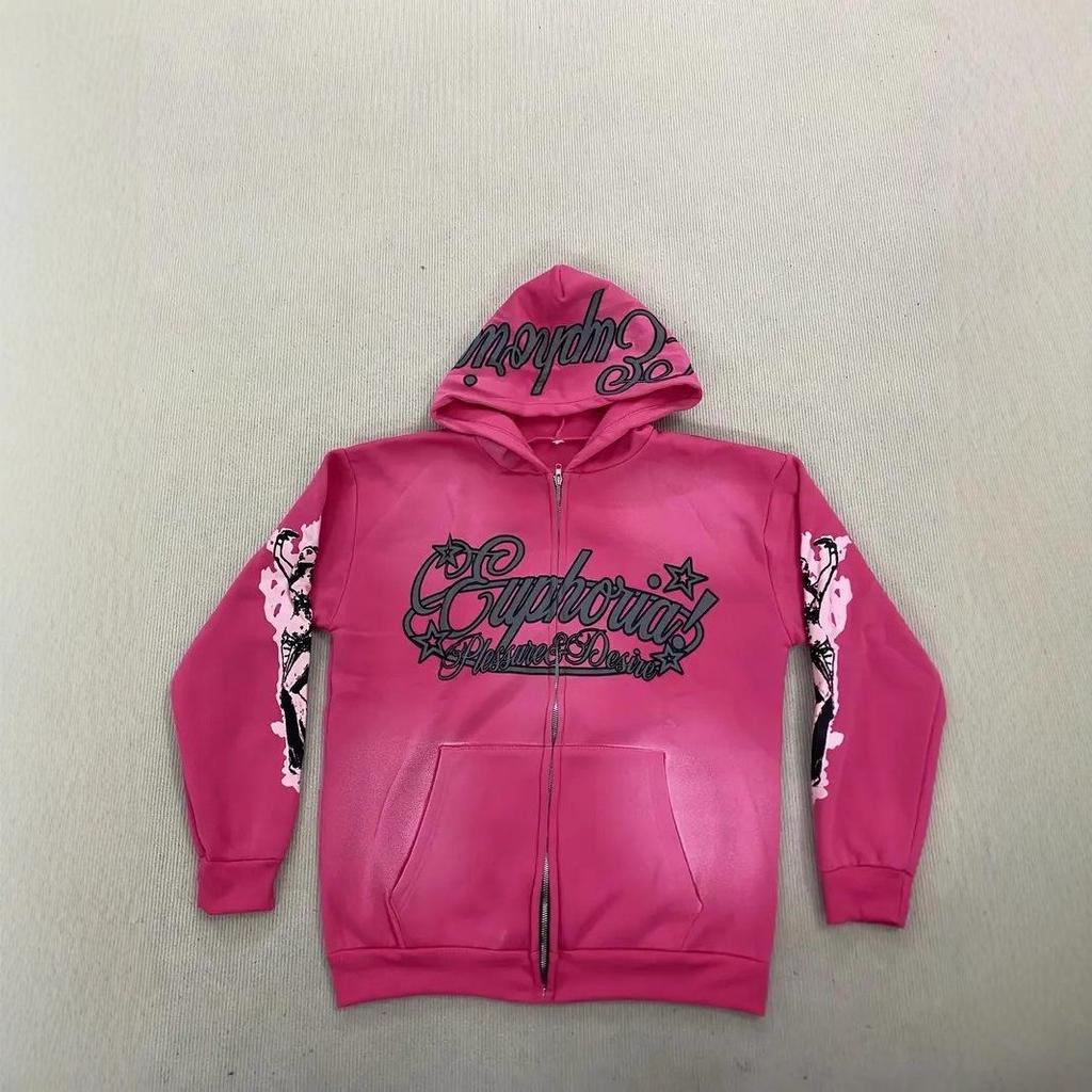 Unisex Trendy Street Style Letter Print Zip-Up Hoodie