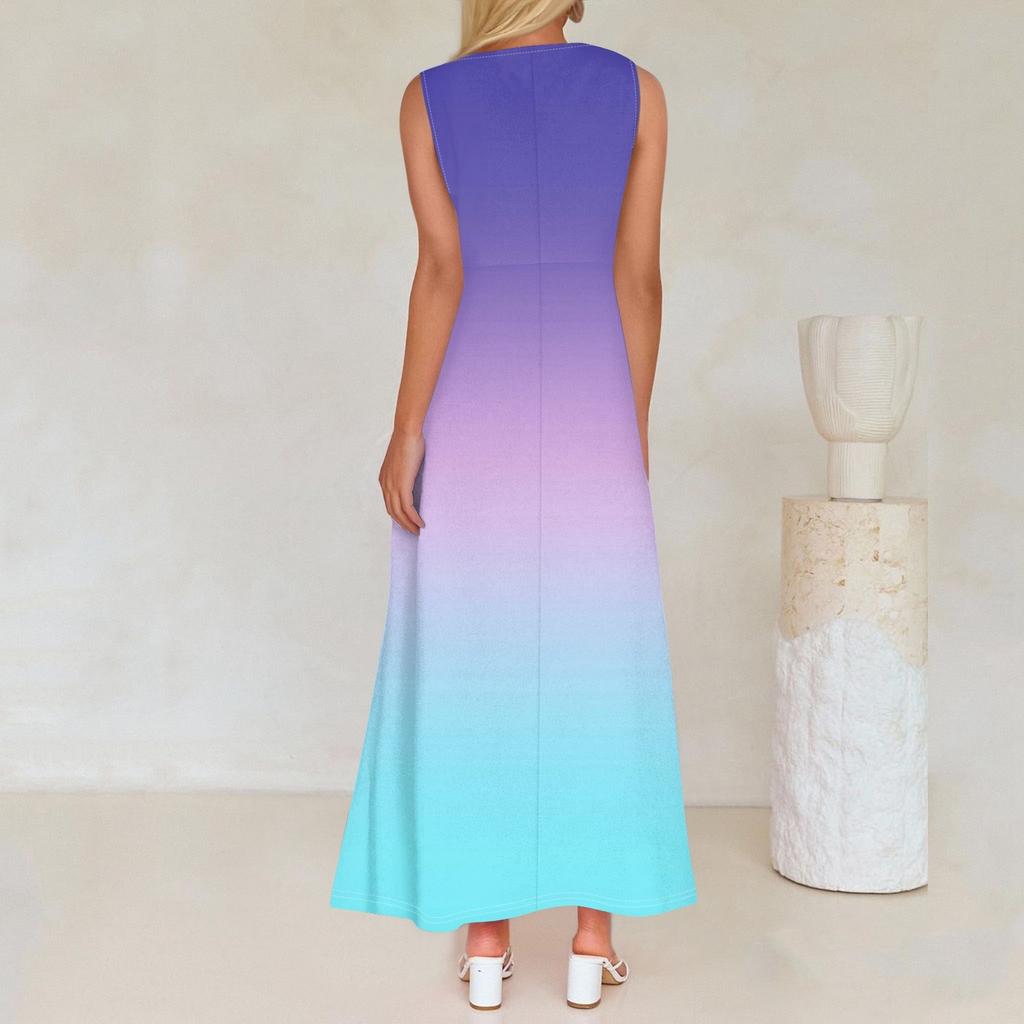 Women's Summer Casual Fashion Printed Dress V Neck Sleeveless Dress