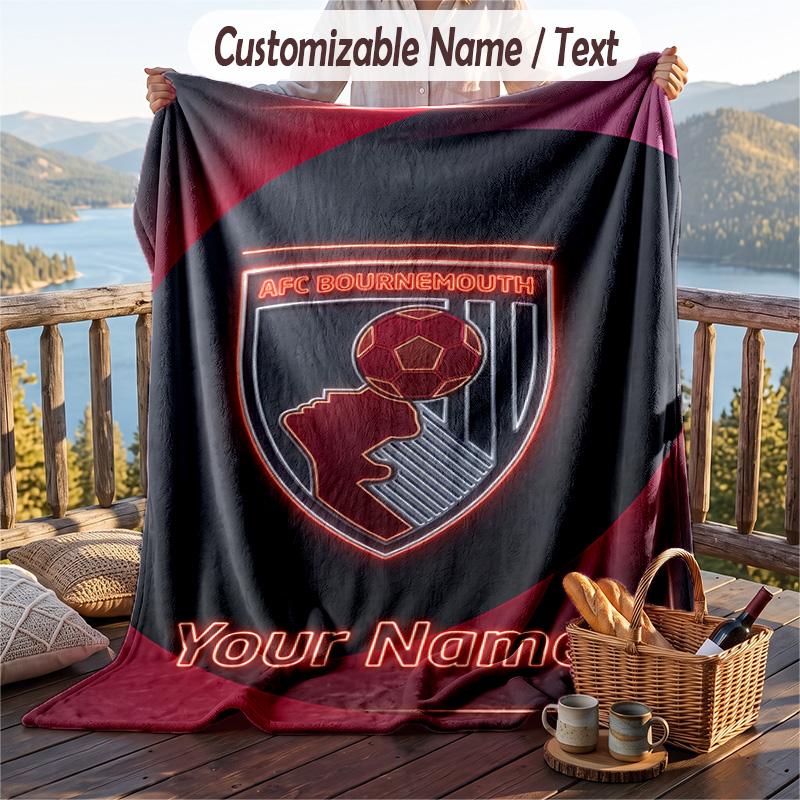 Flannel Blanket Bournemouth Football Print Custom Name Text Soft Throw for Sofa Bed