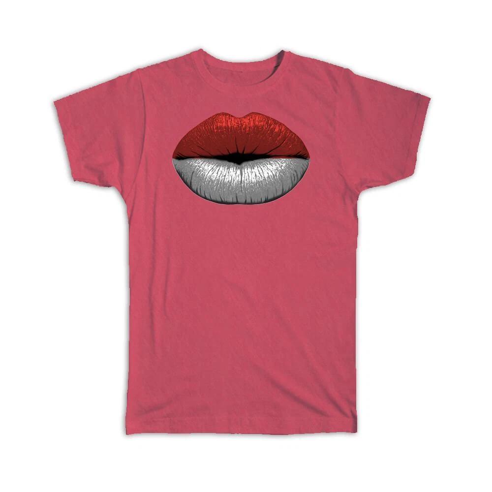 Gift T-Shirt : Lips Indonesian Flag Indonesia Expat Country For Her Woman XL