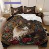 Tabby Cat Pattern Bedding Quilt Set Quilt Cover Pillowcase Home Decoration Birthday Gift (1 * duvet cover + 2 * pillowcase, without core)