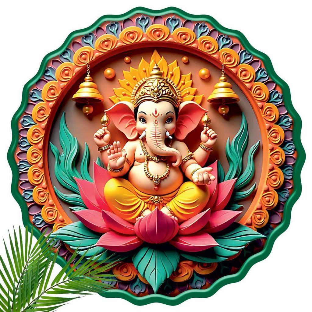 Casa Rica MDF Wooden Wall Art 12x12 Inch | Ganesh Ji Sparkle Laminated Wall Hanging Frame for Living Room,