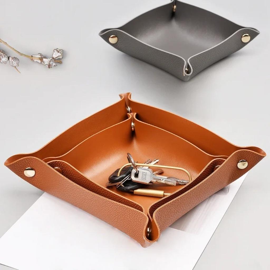 1PZ 25x25cm Stile Nordico Vassoia Portaoggetti in Pelle Organizer da Scrivania Per Chiavi Gioielli Cosmetici Scatola Portaoggetti Organizer Pieghevole Decorazione per la Casa